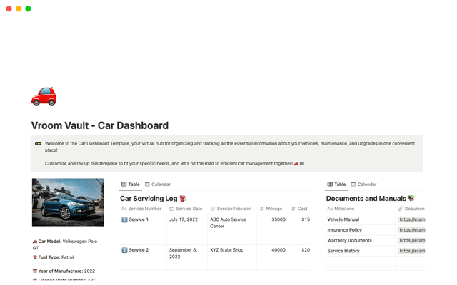 Vroom Vault - Car Dashboard
