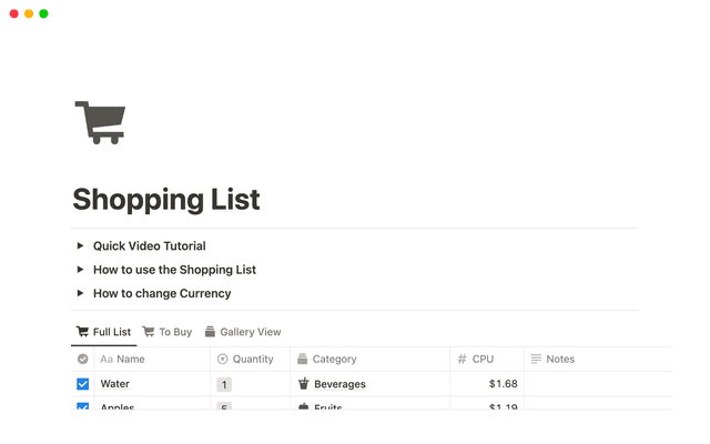 Shopping List