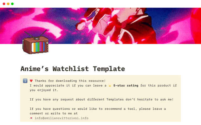 Anime Watchlist Template